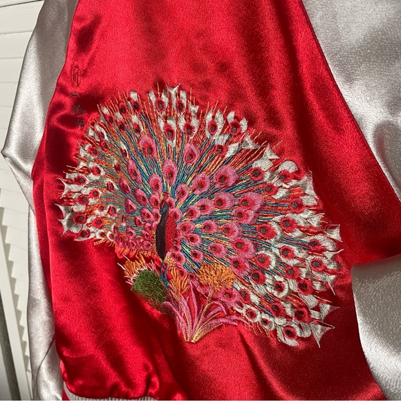 Y2K It Jeans Reversible Embroidered Oriental Silky Peacock Jacket 🦚 - Picture 7 of 15